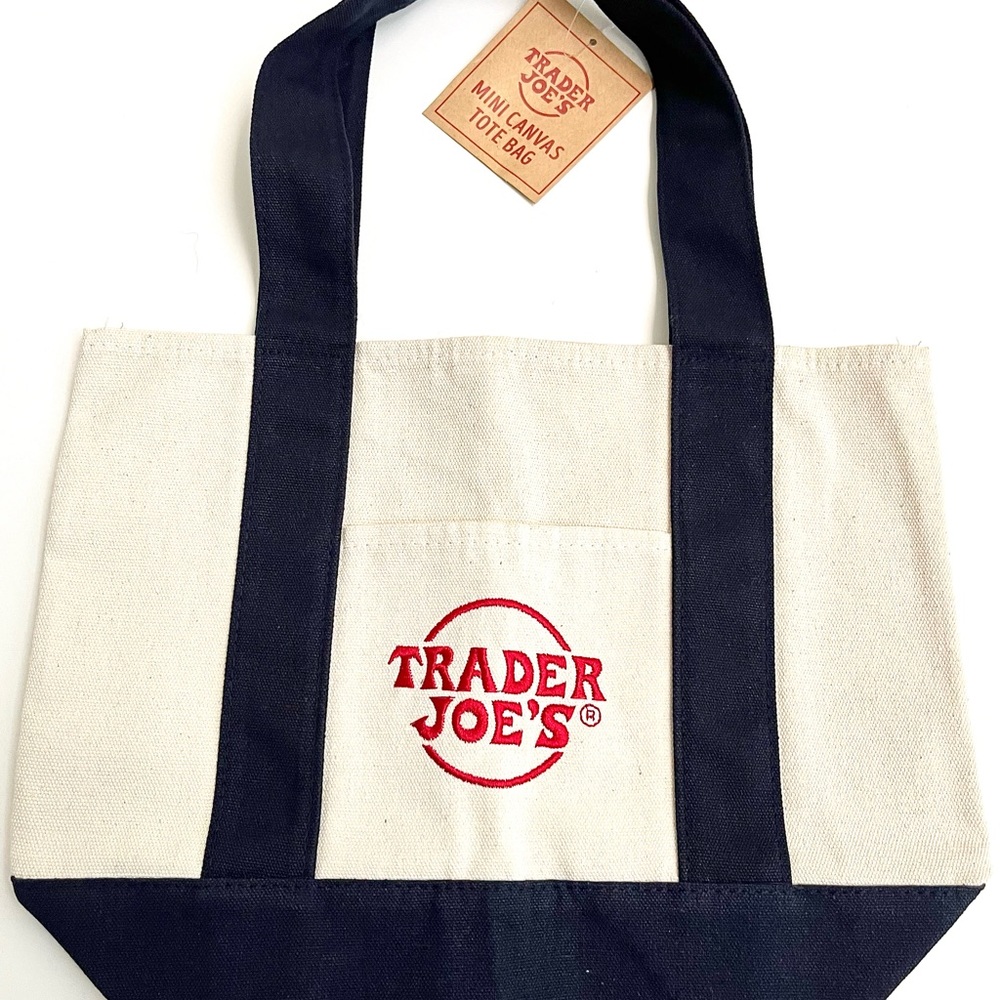 Trader Joe's Canvas Mini Tote Bag in Natural & Navy